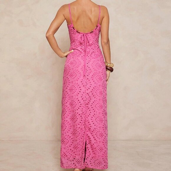 Pink Boho Embroidered Spaghetti Strap Maxi Dress - Picture 2 of 5